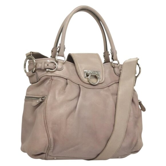 Salvatore Ferragamo Gancini Hand Bag Leather 2way Purple Silver Auth - Picture 2 of 16